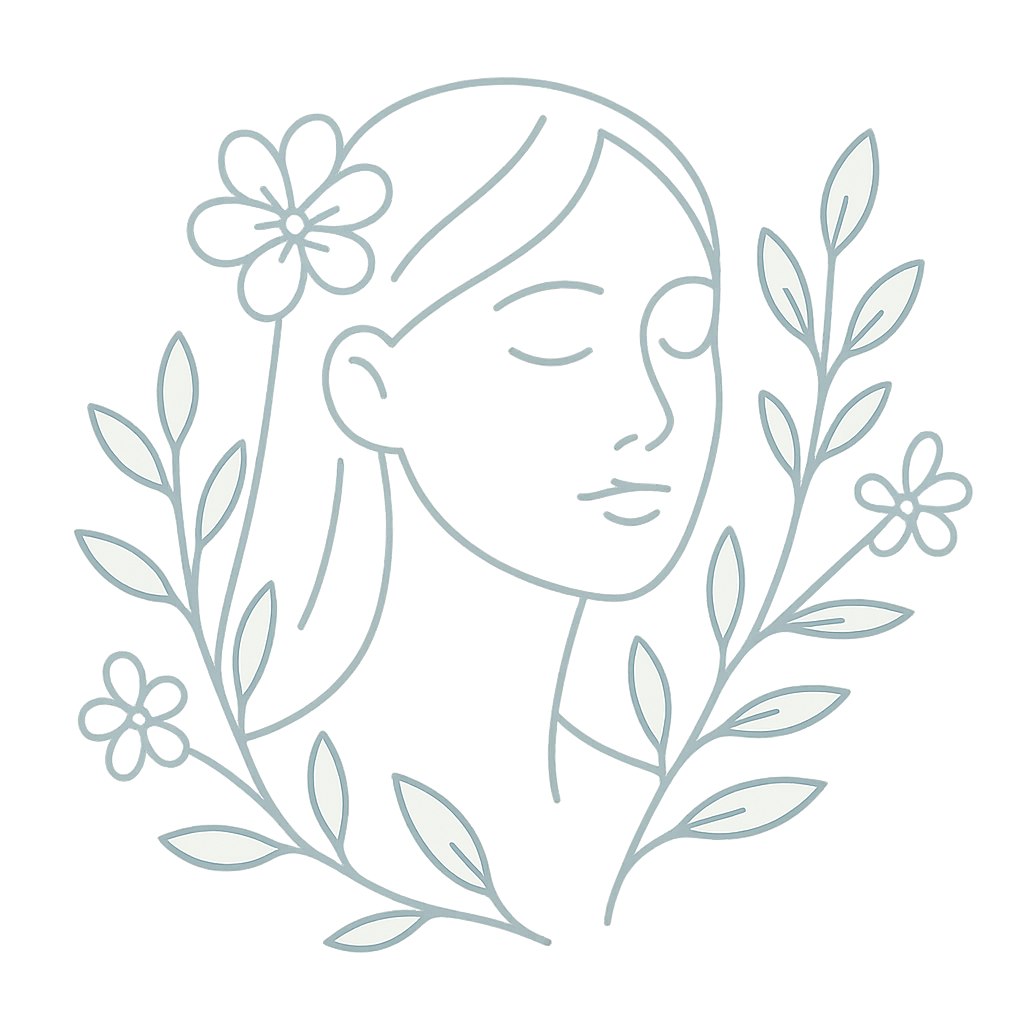 Ilustración de un rostro sereno rodeado de flores